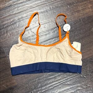 Forever 21 Nude Bralette with Orange Trim and Navy Band